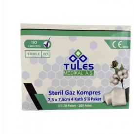 Tules Steril Emici Gaz Kompres 7,5 cm X 7,5 cm 
