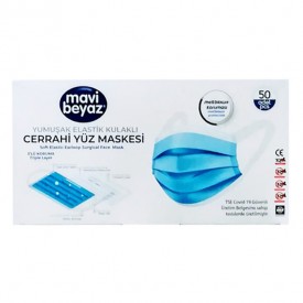 Mavi Beyaz Meltblown Cerrahi Maske 2X50=100 Adet Açık Mavi